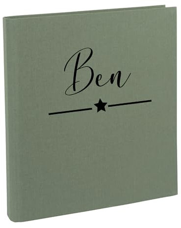 minimutz Zeugnismappe Kinder mit Namen personalisiert | Dokumentenmappe Stern für Mädchen Jungen | Zeugnisordner Leinen zum Einsortieren von Urkunden (Olive)