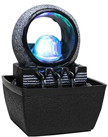 Indoor Tabletop Water Garden Fountain with LED Light, Modern Fountain Fengshui Indoor Decoration Zen Meditation Tabletop Waterfall for Office Home indoor fountain