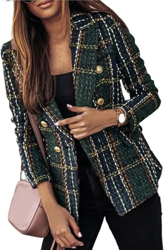 Veste à Carreaux Tendance à la Mode pour Femmes Veste à Carreaux à Revers en Tweed rétro élégante Veste de Bureau décontractée