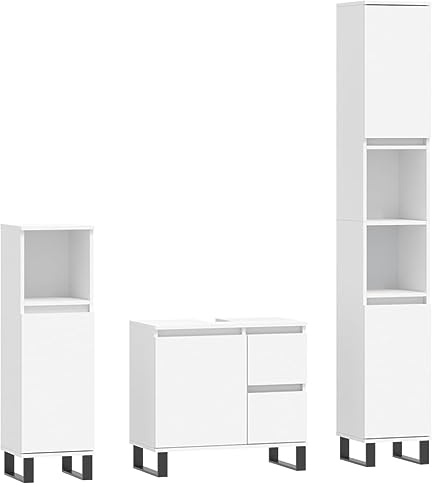 Willood 3-TLG. Badmöbel Set Badezimmerschrank Badezimmermöbel Rechteckige Tischbeine Weiß Holzwerkstoff
