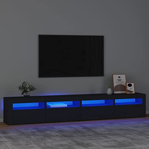 IKAYAA Mueble para TV de 240 cm Con Iluminación LED, Armario Bajo, Aparador TV Salón, Diseño Moderno y Elegante, Negro, 240 x 35 x 40 cm