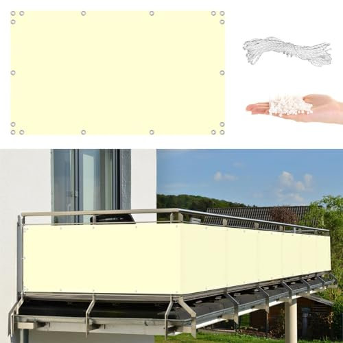 Balkon Sichtschutz 1,5m x 10m wetterfest Zaunabdeckung mit Wind- und UV-Schutz ohne Bohren inklusive Kabelbinder ideal für Mauer Garten und Hof Milchweiß