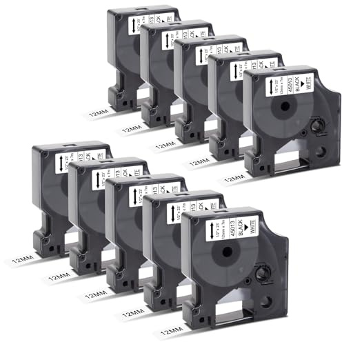 10x Kompatibel für Dymo D1 Etikettenband 12mm x 7m 45013 A45013 S0720530 Schwarz auf Weiß Schriftband für Dymo Gerät LabelManager 160 210D 360D 280 420P 500TS PnP Labelpoint 250 150 100 200 350