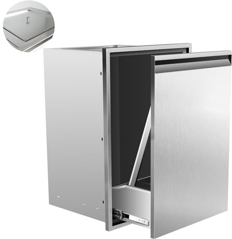 FORJAMINT Pull Out Trash Drawer 19 W x 27 H x 16 D Outdoor Kitchen Trash Drawer Built-in Single Trash Drawer Stainless Steel Trash Bin with Lid for BBQ Island Grill