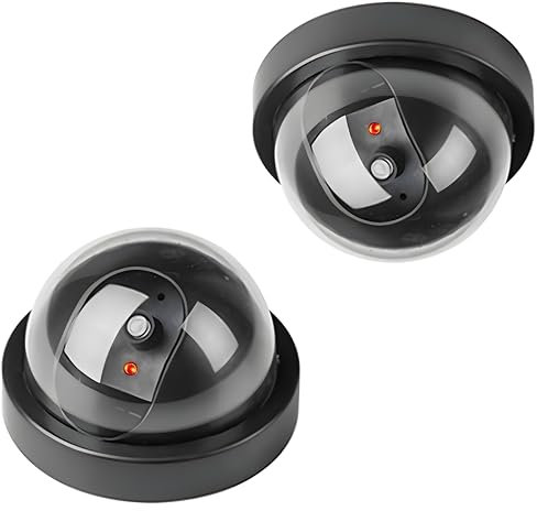 WedDecor Black Dummy Security Dome 2 Pieces Fake CCTV Camera Simulation Monitor with LED Flashing Security Light For Indoor And Outdoor Usages For Residences & Commercial Establishments