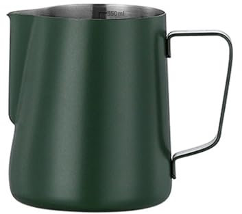 PRUTUHEA Milchkanne mit Messung Kaffee Milch Aufschäumen Krug Latte Art Milchaufschäumer Krug Edelstahl Messbecher Espresso Barista Werkzeug Kaffee Zubehör(350ml,Dark Green)