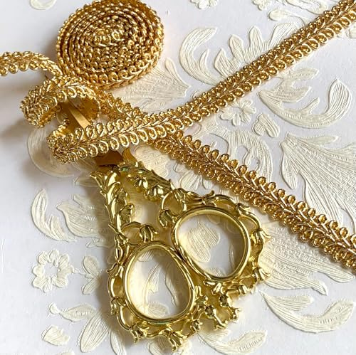2 Meter Feine Spitzen 1,0 cm breit Farbe Lurex-gold Metallisiertes Zierband Bordüre Brokat Goldborte Schmuckband Lurexband Spitze für Kissen Kleidung Kostüme Lampenschirme Gardinen DIY Nähen uzw.