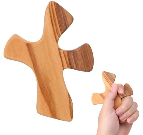 Croix Maintien Bois, 13cm Croix Poche en Bois d'Olivier Naturel Croix Prière Portable à Main Croix Prière pour la Main Croix en Bois d'Olivier Souvenir Intemporel Cadeau Prière Parfait