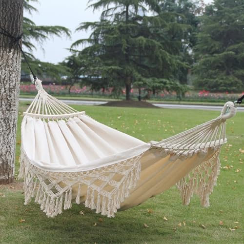 Hammock with Spreader Bars Durable Canvas Fabric Metal Knot Carrying Bag 650 Lb Load Capacity Outdoor Camping Hammock Backyard and Garden Relaxation