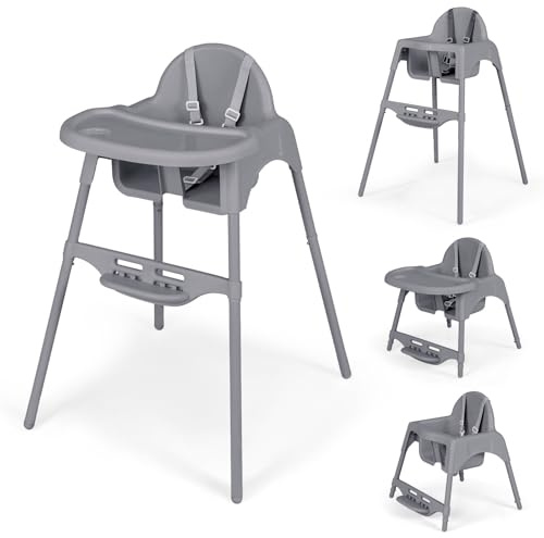 COSTWAY 4 en 1 Tronas de Bebe, Trona Portatil con Bandeja Ajustable y Extraíble, Silla Alta para Bebés y Niños, Silla de Comer Convertible con Arnés de Seguridad y Reposapiés (Gris)
