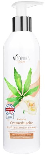 VICOPURA Basische Cremedusche mit Hanföl und Kameliensamenöl, 250ml | Frisch-würziger Duft, reinigt sanft, pflegt intensiv, auch für trockene, angespannte Haut, SLS und SLES frei