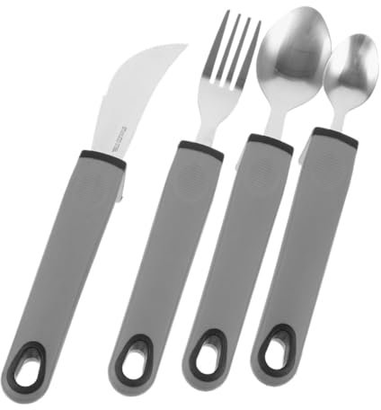 HAMPPLIES Ustensiles Cuisine Adaptés Pour Personnes Âgées 4 Pièces En Acier Inoxydable Poignées Antidérapantes Tpr Set Anti-tremblements Pour Repas à Domicile Aidant Arthrite Et Handicap