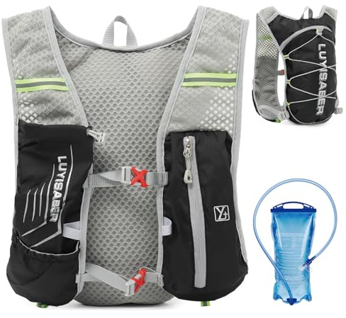 TRIWONDER Hydrationsväst för män och kvinnor, löpning, västen, lättviktig, reflekterande, ventilerande, maraton, cykling, vandring (svart med en 2 liters vattenficka, en storlek)