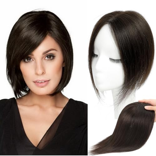 Lagomance 100% Real Human Hair Topper for Women Human Hair Pieces for Women 10 inch Dark Brown Hair Hoppers Swiss Base Hairpieces for Thinning Hair#2