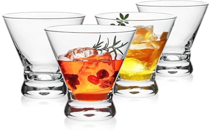 OUWO Martini Glasses Set of 4, 8oz Stemless Martini Cocktail Glasses for Margarita, Cosmopolitan, Manhattan, Home Bar, Gimlet, Pisco Sour, Brandy, Crystal Clear