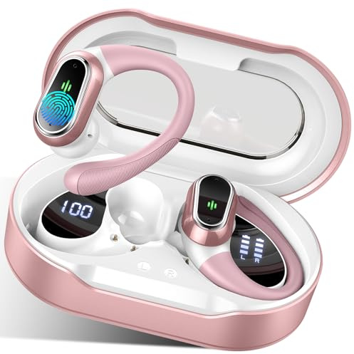 Rolosar Wireless Earbuds, Bluetooth 5.4 Headphones Sport with Earhook | 50H HiFi Stereo Deep Bass, with 4 ENC Noise Cancelling Mic, IP7 Waterproof Bluetooth Earphones for Sport/Gym