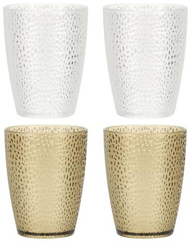 sourcing map Lot de 4 verres réutilisables en plastique transparent de 280 ml - Incassables et empilables - Pour bière, cocktail, eau, jus, whisky (marron/transparent)