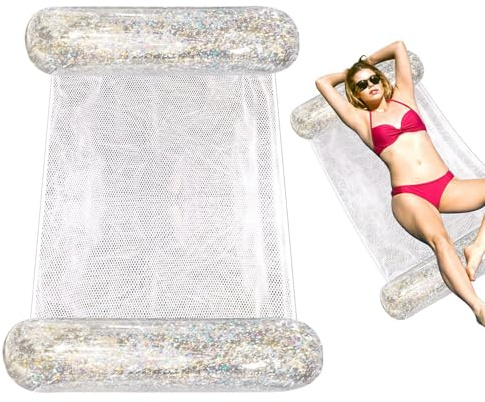 Wasserhängematte Mit Netz Glitzer, Aufblasbare Wasserhängematte Erwachsene, Pool Zubehör Luftmatratze, 4 In 1 Mehrzweck Aufblasbare Pool Floats PVC Wasser Hängematte Lounge floatiess