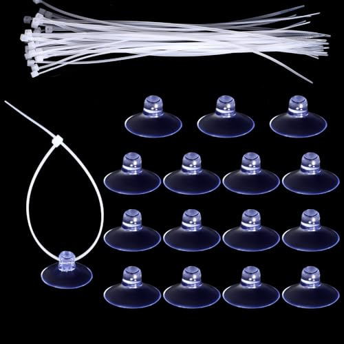 15 Pcs Aquarium Suction Cups and 30 Pieces Adjustable Zip Ties Fish Tank Accessories Rubber Anti-Collision Sucker Pad for Aquarium Moss Plants Decorations Shrimp Nests and Reptile Hammocks