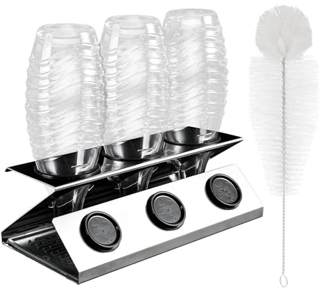 ipow Flaschenhalter Edelstahl Abtropfhalter für Sodastream Crystal und Emil Flaschen Deckelhalter Abtropfständer mit Einer Reinigungsbürste und Silikon Abtropfwanne