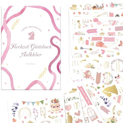 BIROYAL 12 Blätter Sticker Hochzeit Gästebuch, 450+ Aufkleber Roségold | Love Sticker Set für Fotoalbum Scrapbook Bullet Journal Wedding Deko, DIY Hochzeitssticker mit Goldprägung, 17 × 24 cm