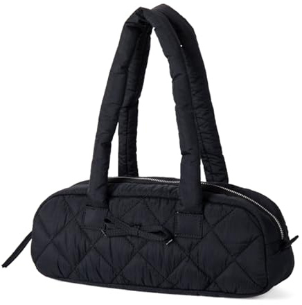 Élégant sac à bandoulière d'automne avec nœud papillon doux matelassé motif carreaux style pain sac à main rembourré sac à main sac à main élégant banlieusard sac à main, Noir , One Size