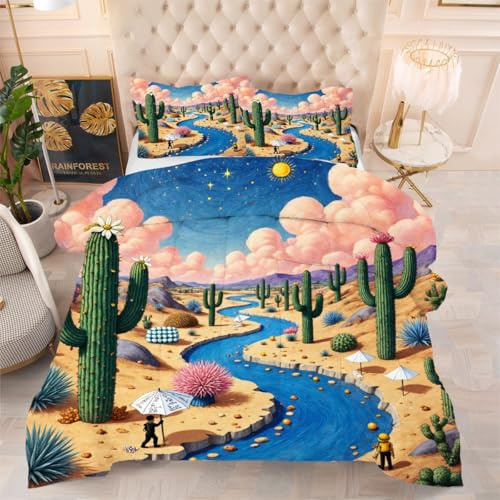 ZZXHG Nórdico de Tamaño Gigante | Cactus Verde, Edredón Mullido y Transpirable, Sustituto Edredón de Plumas, con 2 Fundas de Almohada, para Cama de 180 cm