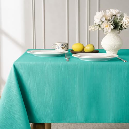 Softalker Tischdecke 140x240 cm Türkis Rechteckig Abwischbar Wasserabweisend Pflegeleicht Waschbar Jacquard Stoff Tischwäsche für Küche Esszimmer Garten Balkon Outdoor geeignet