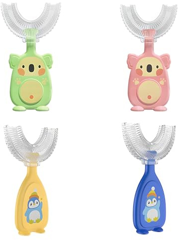 4 PCS U Förmige Zahnbürste, Silikonborsten KinderZahnbürste 360 Grad Zahnreinigung Kinderzahnbürste Massage-Zahnfleisch Rundumreinigung 360 Grad Zahnbürste Cartoon Design Lernzahnbürste Für 2-6 Jahre