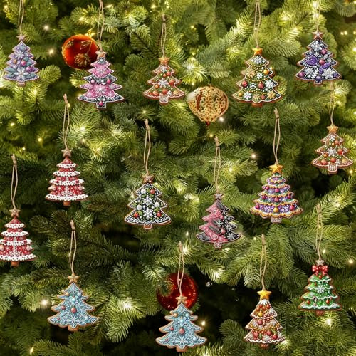 36 Adornos para el árbol de Navidad, Mini Adornos Colgantes Colores para el árbol, Colgantes de Madera para Decorar el árbol de Navidad y el hogar (Christmas Tree)