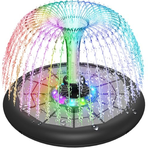 GAIZERL Solar Fountain UFO Style, 2026 Upgrade 5W Glass Solar Panel Bird Bath Fountain with LED Lights, 4000mAh Backup Battery, 7 Nozzles for for Garden, Pond, Pool, Patio Outdoor Water Feature