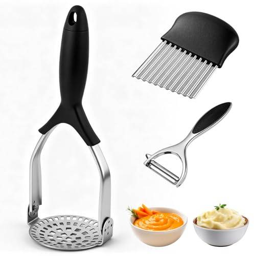 Homshsjhkis 3 Pcs Presse Puree Manuel, Ecrase Pomme Terre, Presse-Purée Pommes Terre en Acier Inoxydable, Professionnel Ecrase Purée avec Antidérapant Manche pour Fruits, Légumes, Aliments pour Bébés | Presse-Purée Pommes Terre en Acier Inoxydable Professionnel Ecrase Purée avec Antidérapant Manche pour Fruits, Aliments Bébés