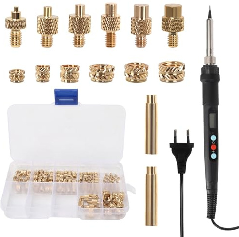 138 Stück Gewindeeinsätze Lötspitzen Set, Lötspitzen Gewindeeinsatz Set, 80W Temperatur Einstellbar Lötkolben mit 130tlg Gewindeeinsätze M2/M3/M4/M5/M6/M8, 6tlg Lötspitzen für Gewindeeinsatz