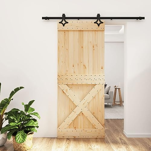 Porta scorrevole con raccordi, porta scorrevole con ferramenta, 85 x 210 cm, in legno massello di pino scorrevole, per sistema di porte scorrevoli e guida a pavimento