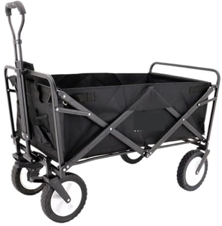 ROHCGHC camping trolley, Outdoor Trolley Fishing Gear Transport Small Trailer Four-wheel Folding Supermarket Shopping Cart(Black)