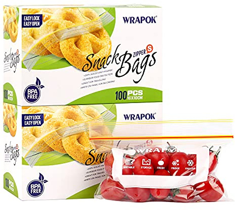 WRAPOK Small Freezer Bags Ziplock Sandwich Food Bags Reusable Snack Lunch Bag for School Kids - 6.3 x 4 Inch(200 Count)