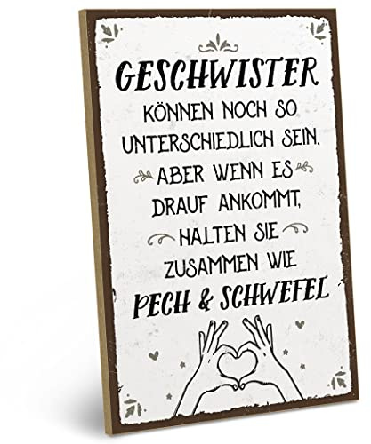 ARTFAVES® Wandbild Holzschild mit Spruch - GESCHWISTER HALTEN ZUSAMMEN - Türschild Retro Vintage Deko Bild Geschenk - Familie, Geschwister