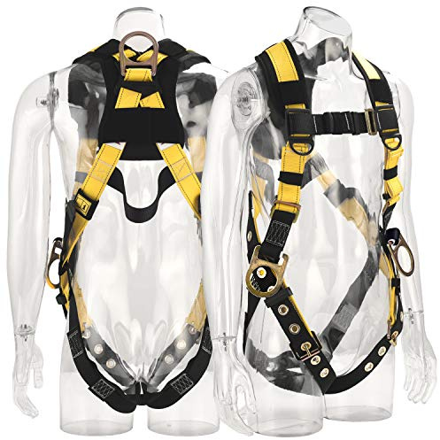 WELKFORDER 3D-Rings Industrial Fall Protection Safety Harness With Leg Tongue Buckles | Shoulder Pad Support ANSI＆CSA Compliant Full Body Personal Protection Equipment