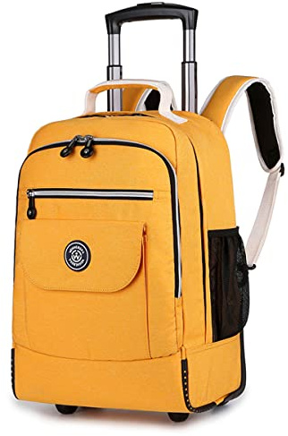 MYALQ Handgepäck Trolley Koffer mit Rollen - Wheeled Backpack Laptop Rucksack 18 Liter für Schule, Business, Reisen, Klein Stoff (9 Farben), Beige