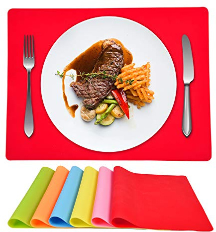 Silikon-Tischsets, 6er-Set, Tischsets für Esstisch, Küche, Tisch, wasserdicht, bunt, für Kinder, Babys, Kleinkinder, rutschfest, hitzebeständig, 40,6 x 30,5 cm