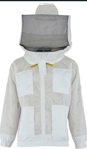 UVJRV Unisex Bienenschutz 3 Schichten Ultra Belüftet Sicherheit Schutz Weiß Imkerei Jacke Rund Schleier Jacke