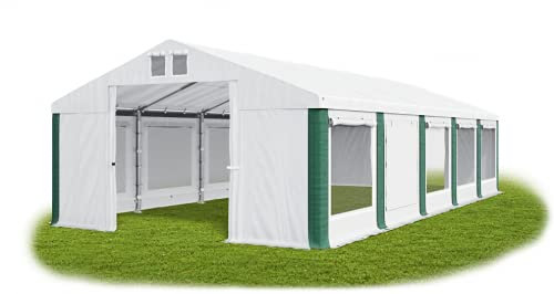 Das Company Partyzelt 5x10m Lagerzelt Universalzelt Pavillon mit Moskitonetz weiß-grün Zelt 560g/m² PVC Plane wasserdicht Hochwertigeszelt Gartenzelt Summer ISDM
