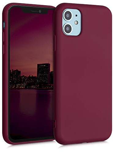 kwmobile Hülle kompatibel mit Apple iPhone 11 Hülle - gummierte TPU Silikon Handyhülle - Schutzhülle für kabelloses Laden - Case in Rhabarber Rot