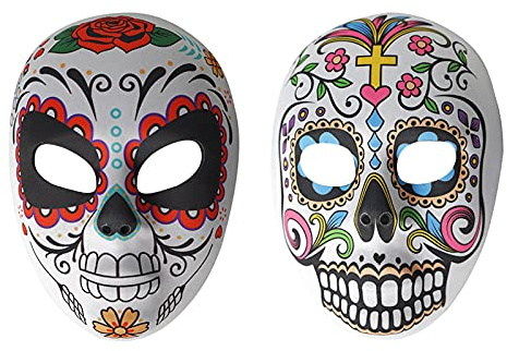 2 Pcs Day of The Dead Sugar Skull Mask Halloween Full Face Mask Women Zombie Skeleton Bone Flower Leaf Masquerade Party Mask for Birthday Festival Holiday Carnival Bar Cosplay Mexican Party Supplies