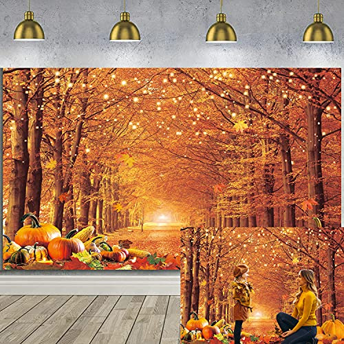 BUTEN Toile de Fond pour Photographie de forêt d'automne - 2,1 x 1,5 m - Paysage d'automne - Feuilles d'érable - Paysage Naturel - Citrouilles - Récolte - Bannière de fête - Décoration - Accessoires