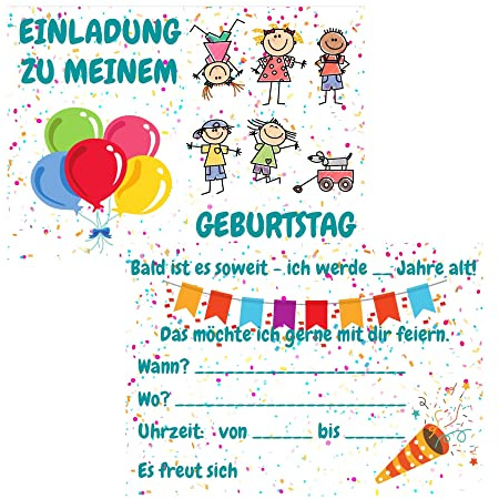 Freyheit 10x Einladungskarten für Kindergeburtstag Jungen & Mädchen | liebevoll gestaltet zum eigenständigen Ausfüllen | Einladungskarten Geburtstag Kinder | Partyeinladungen