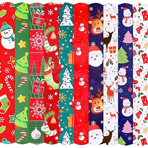 LATERN 20 Fogli Carta da Regalo Natalizia, 75cm x 50cm Carte da Regalo Addensate Fogli di Carta Modello Albero di Natale Babbo Natale Alce Pupazzo di Neve per Confezioni Regalo (10 Colori)