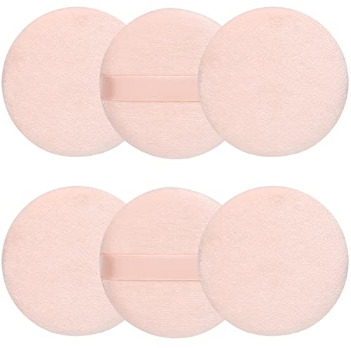 6 Pcs Pure Cotton Super Soft Washable Loose Powder Puff, 2.65 Inch Round Puff for Foundation Makeup