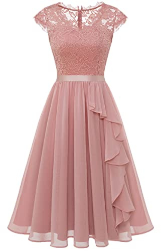 Wedtrend Aftonklänning elegant för bröllop, elegant A-linje, volangklänning, cocktailklänning, knälång, Blush, L