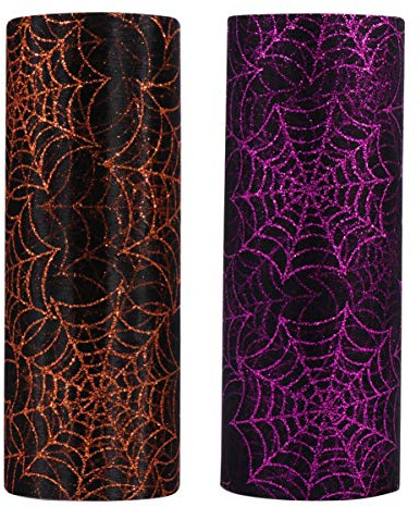 Sewroro 2 Rollen Halloween Tüll Gaze Spinnen Web Tüll Rollen Glitzer Tüll Stoffnetting Roll für Geschenkpackung Halloween Dekoration Vorräte 10 Yards 10 Yards